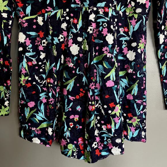 SALONI Florence Playsuit Size 6 Navy Blue Floral Embroidered Silk Long Sleeve - Picture 13 of 16